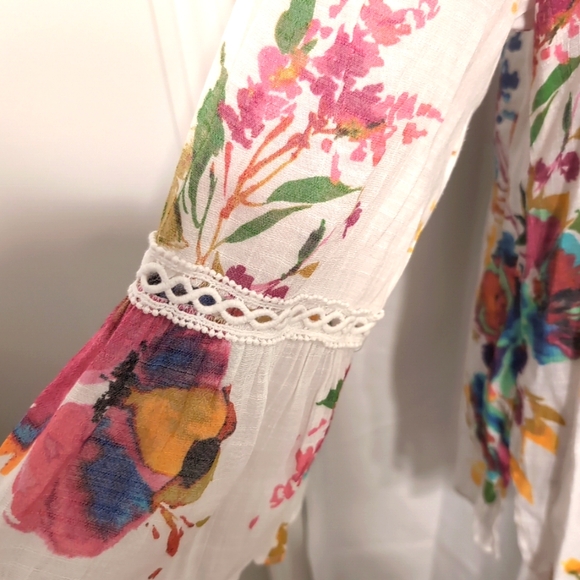 Spense Women's Bohemian Floral Tunic Top Tropical Flowy Bell Sleeves Size Large - Picture 3 of 9
